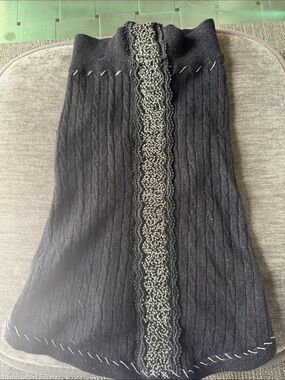 Black Knit Dog Sweater with Beaded Center Trim.100% vintage Cashmere EMDesigns